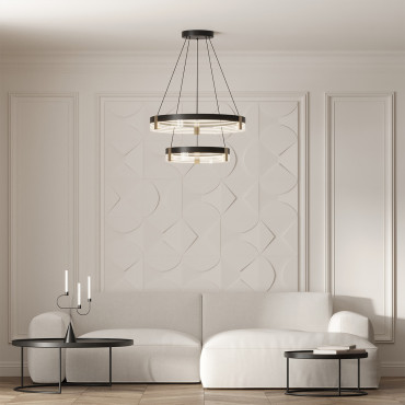 Lampa wisząca Plum 60 cm 40 cm czarno-transparentna LED CCT