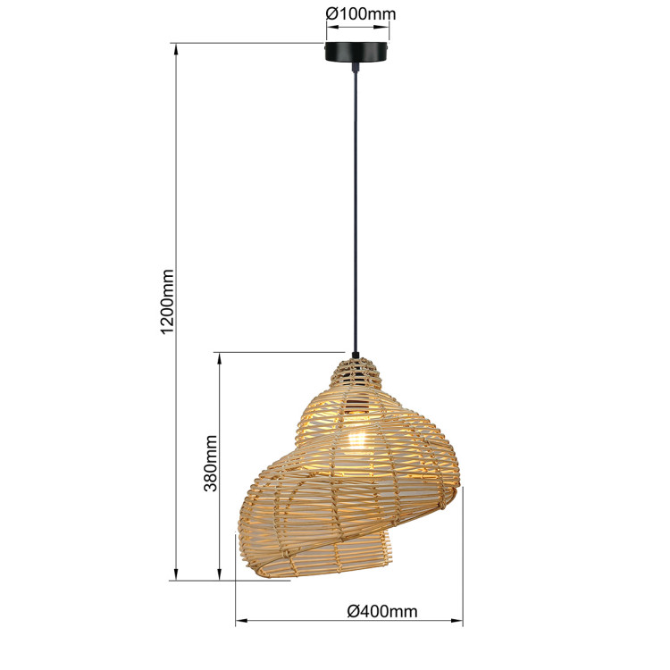 Rattanowa lampa wisząca Shella 40 cm jasne drewno 1xE27 - 10734