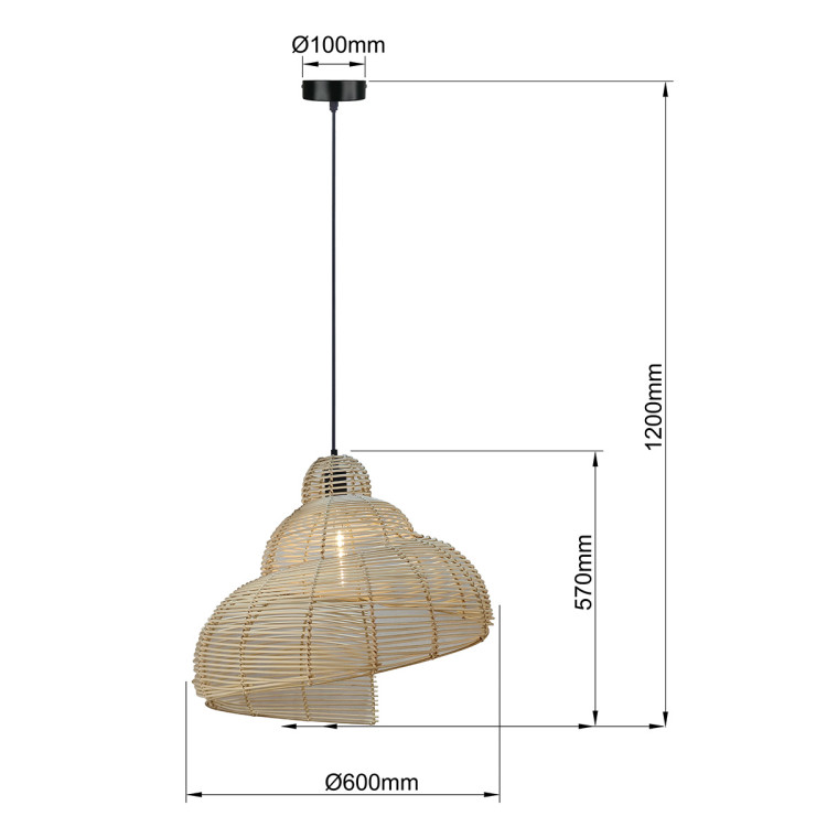 Rattanowa lampa wisząca Shella 60 cm jasne drewno 1xE27 - 10740