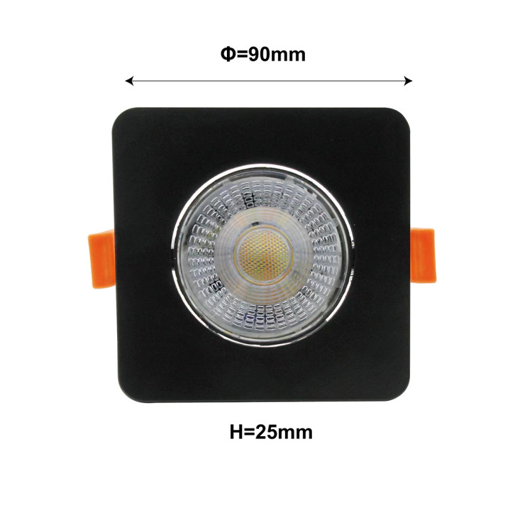 Ruchome kwadratowe oczko podtynkowe Plus czarne LED CCT - 11361