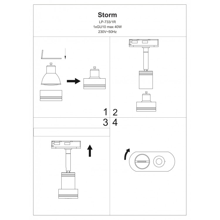 Reflektor do szynoprzewodu Storm czarny 1xGU10 - 1962
