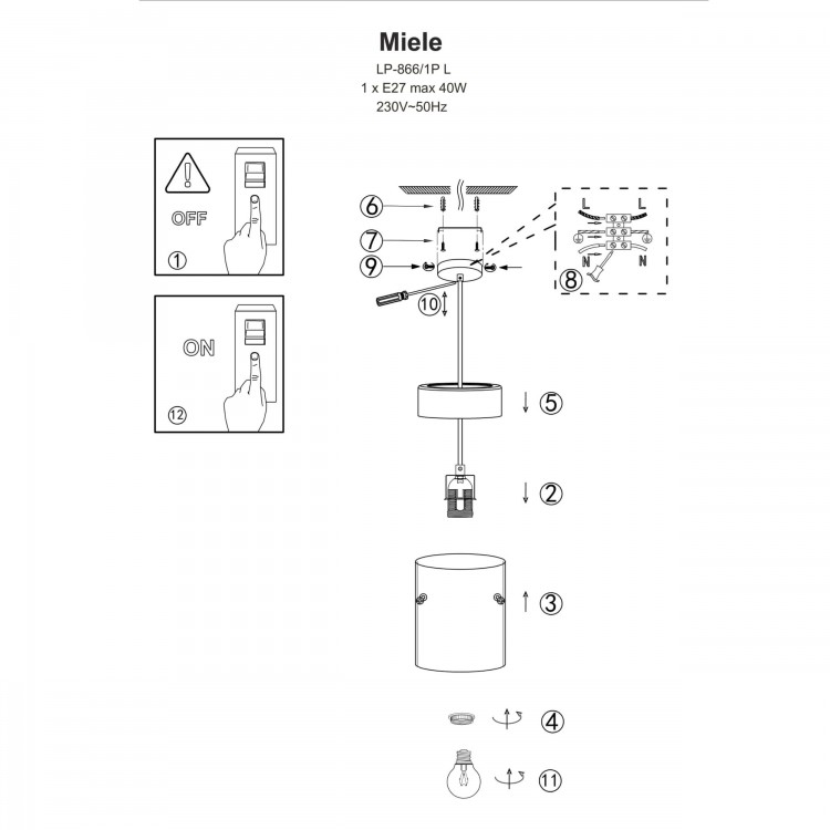 Lampa wisząca Miele dymna 1xE27 - 3185