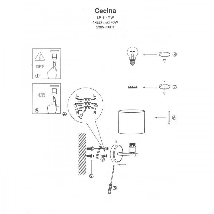 Kinkiet Cecina czarny 1xE27 - 3476