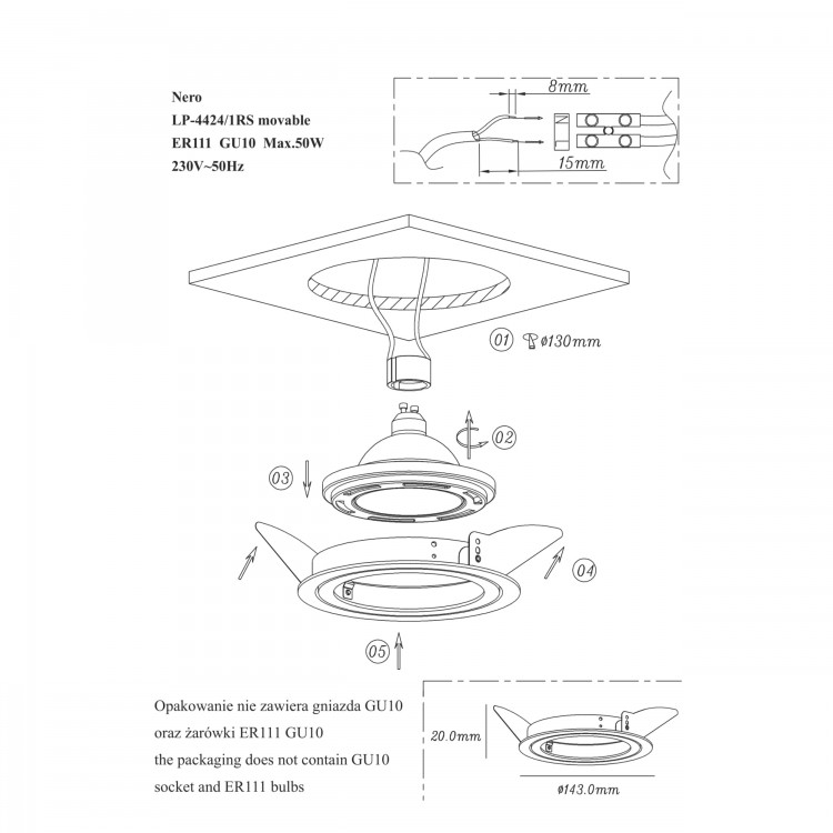 Ruchome oczko podtynkowe Nero białe 1xGU10 - 4003