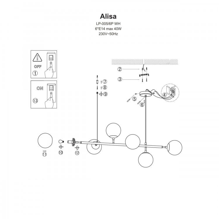 Lampa wisząca Alisa złota 6xE14 - 4351