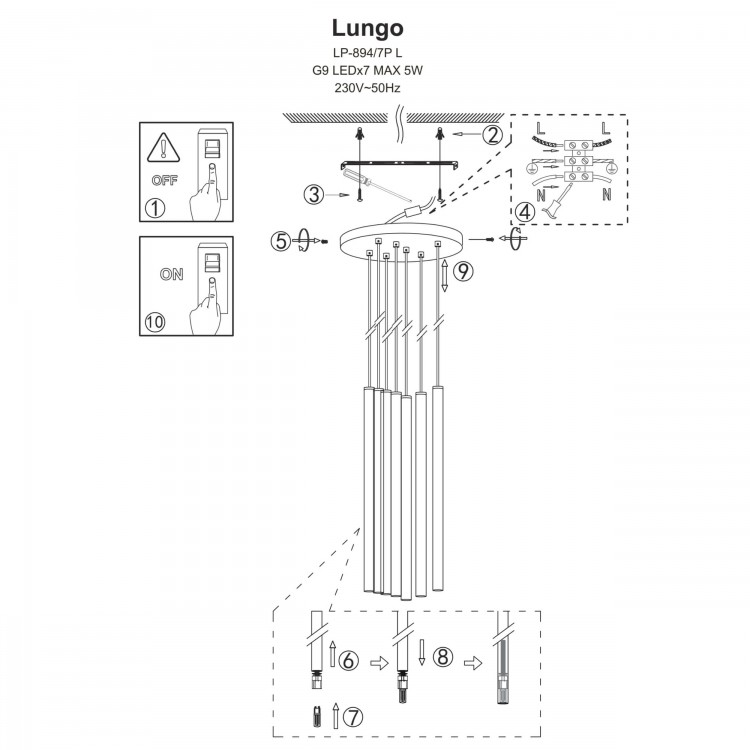 Lampa wisząca Lungo 7 złota 7xG9 - 4365