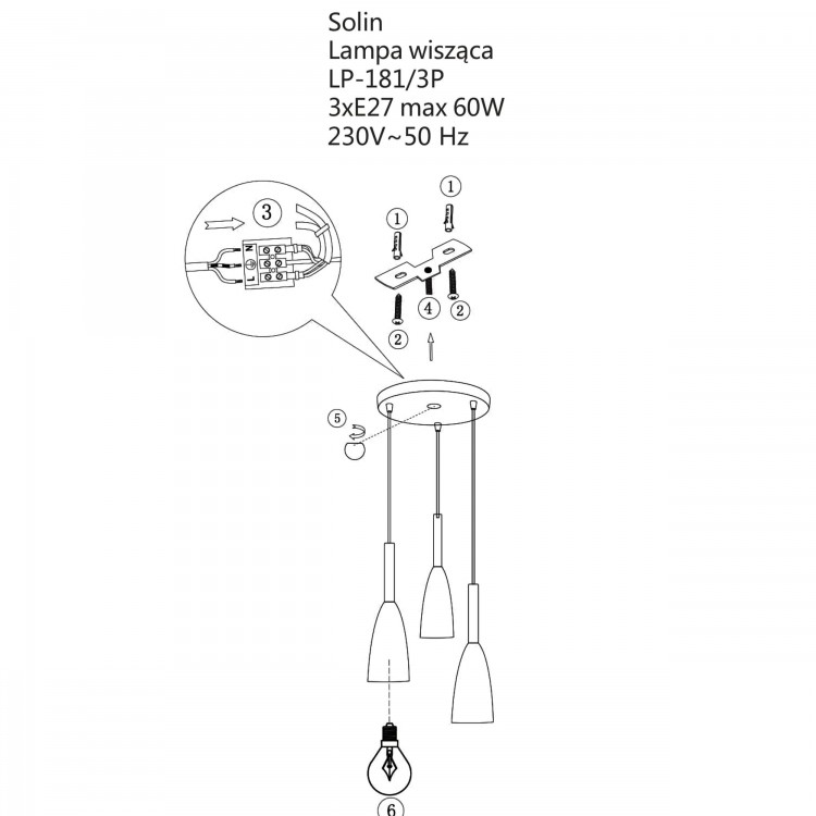 Lampa wisząca Solin 3 szara 3xE27 - 4420