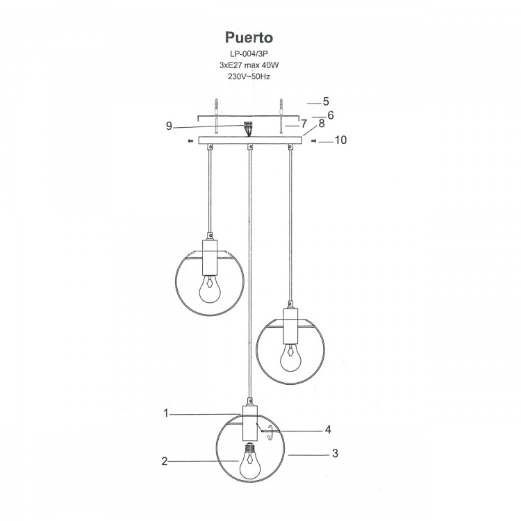 Lampa wisząca Puerto czarna 3xE27 - 4561