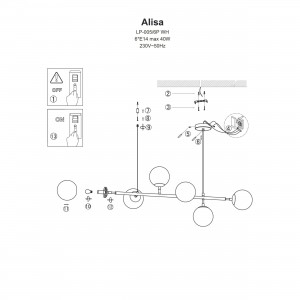 Lampa wisząca Alisa złota 6xE14