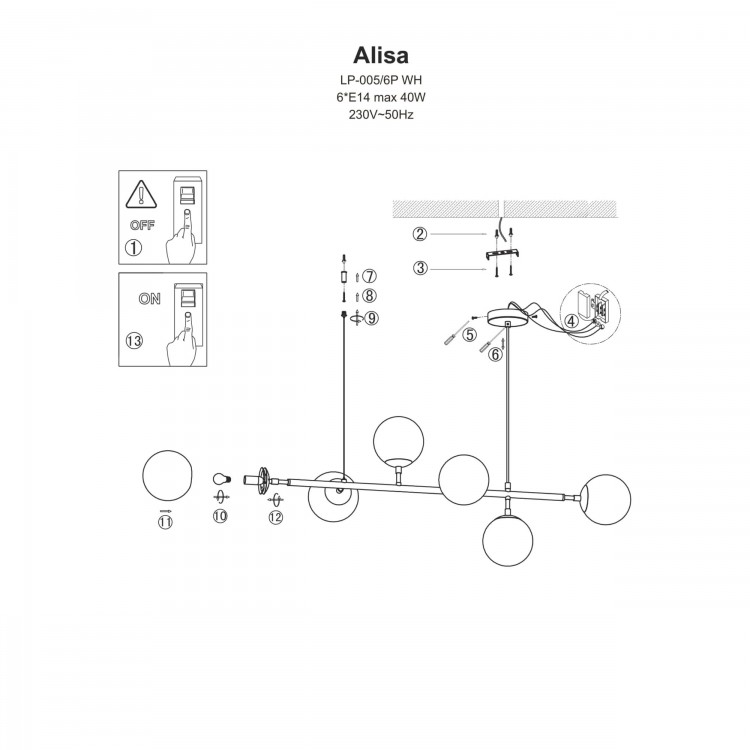 Lampa wisząca Alisa złota 6xE14 - 4569