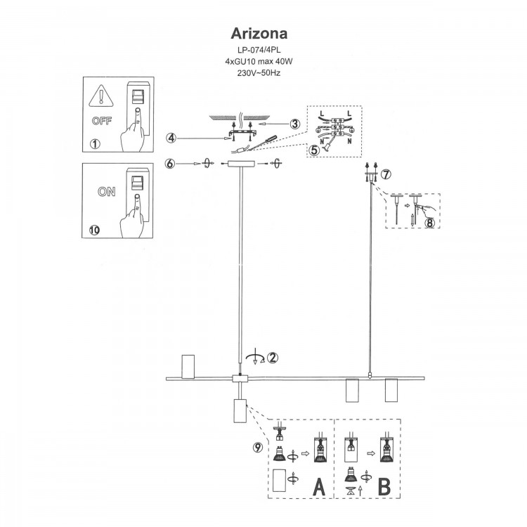 Lampa wisząca Arizona czarno - złota 4xGU10 - 4576