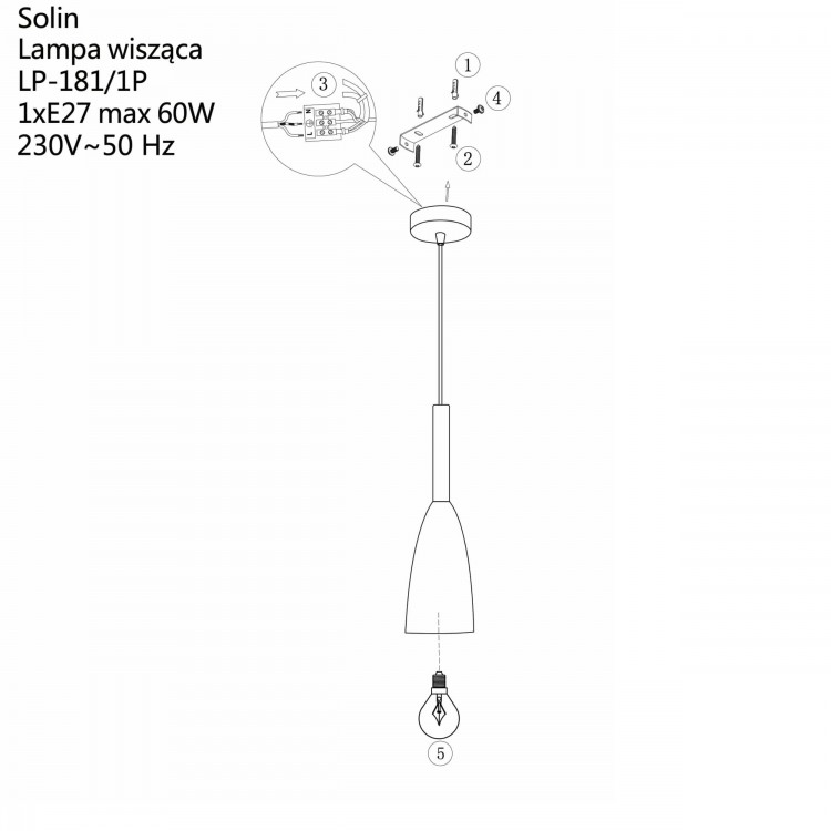 Lampa wisząca Solin 1 biała 1xE27 - 4597