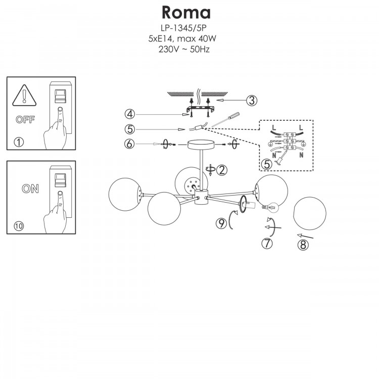 Lampa wisząca Roma 5 złota 5xE14 - 4710