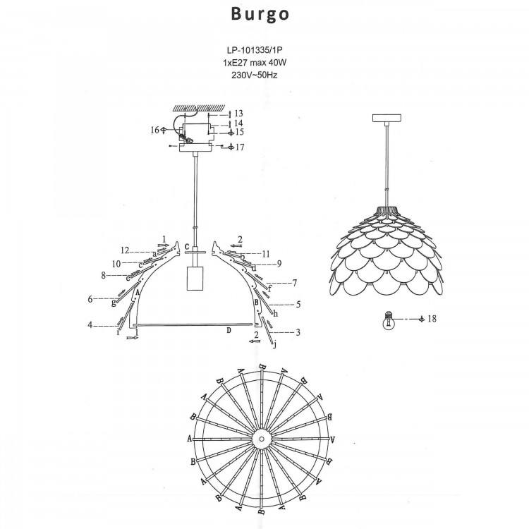 Lampa wisząca Burgo duża drewniana 1xE27 - 4736