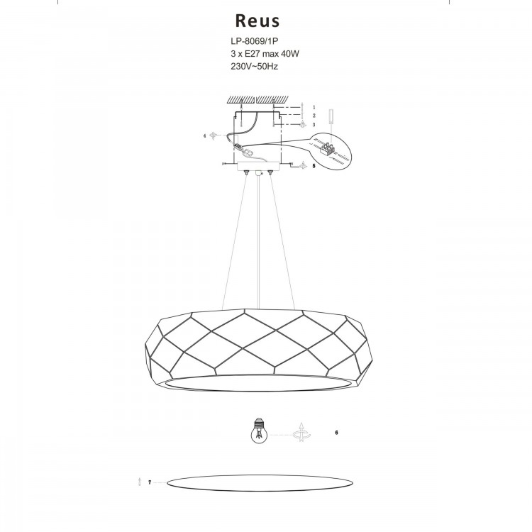 Lampa wisząca Reus różowe złoto 3xE27 - 4810