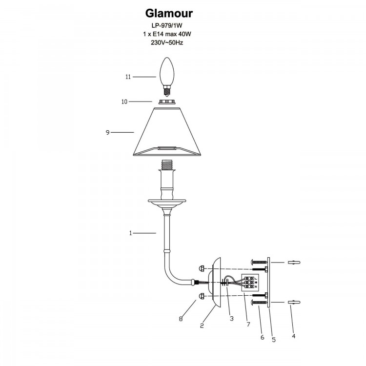 Kinkiet Glamour srebrno - czarny 1xE14 - 5084