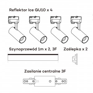 Zestaw oświetlenia szynowego Ice SET 3F czarny 4xGU10