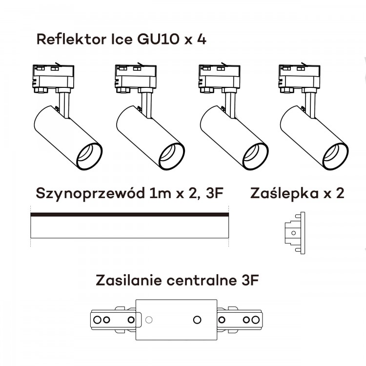 Zestaw oświetlenia szynowego Ice SET 3F czarny 4xGU10 - 5112