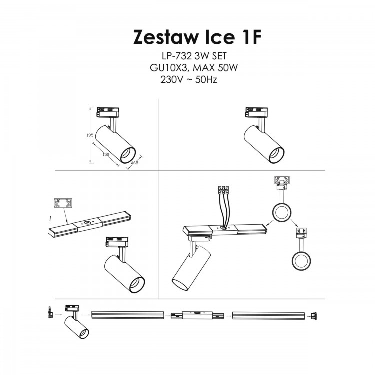 Zestaw oświetlenia szynowego Ice SET 1F czarny 3xGU10 - 5126