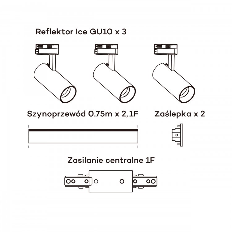 Zestaw oświetlenia szynowego Ice SET 1F czarny 3xGU10 - 5127