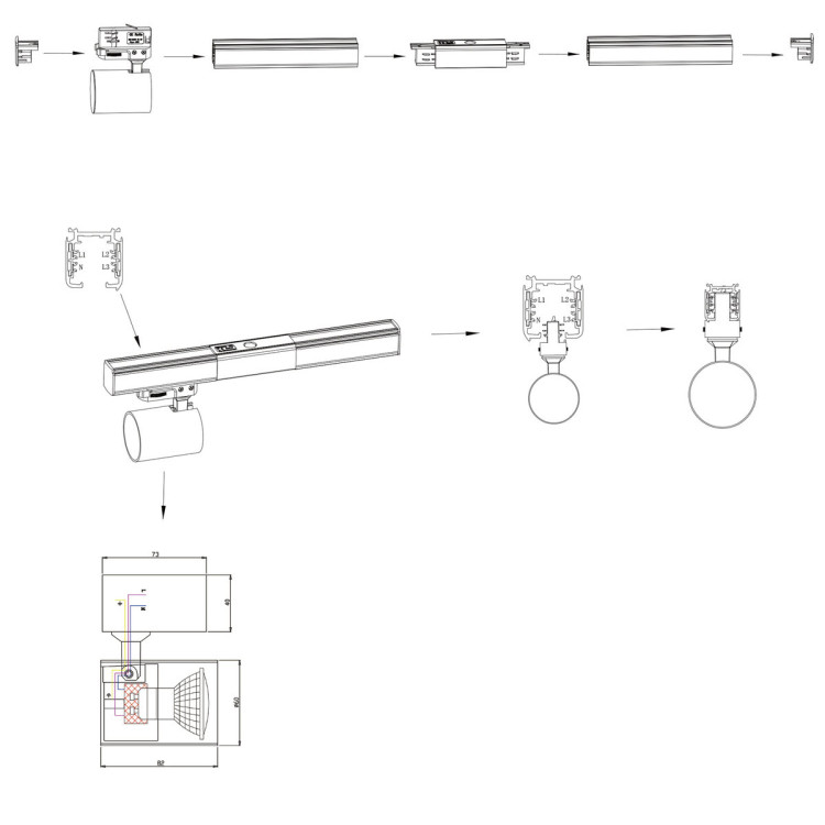 Zestaw oświetlenia szynowego Snow SET 3F biały 4xGU10 - 6193