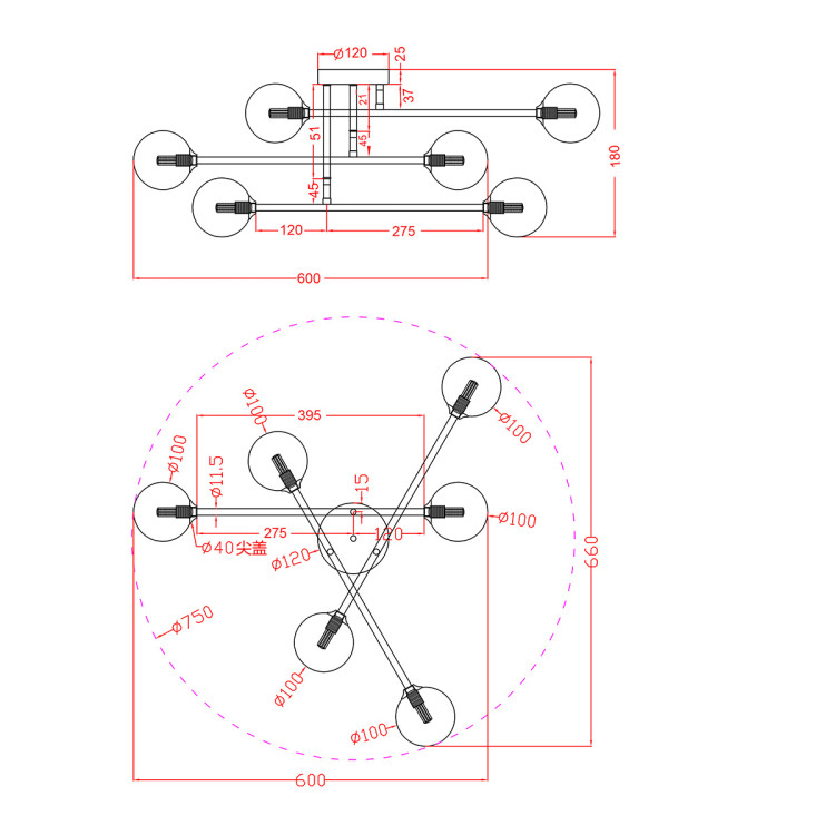 Lampa sufitowa Dorado złota 6xG9 - 9530
